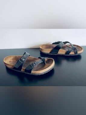 Birkenstock Mayari Black Toe Loop Cross Straps Slip On Sandals-Womens 6.5-7 (37)